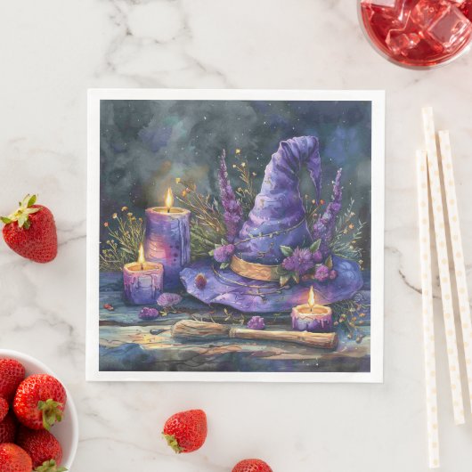 水の色の魔女の帽子とデコページの花模様 (インサイチュ)