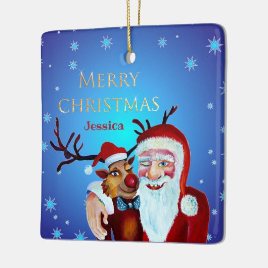 水の色の魔法のサンタクロース笑顔ルドルフ セラミックオーナメント (左)