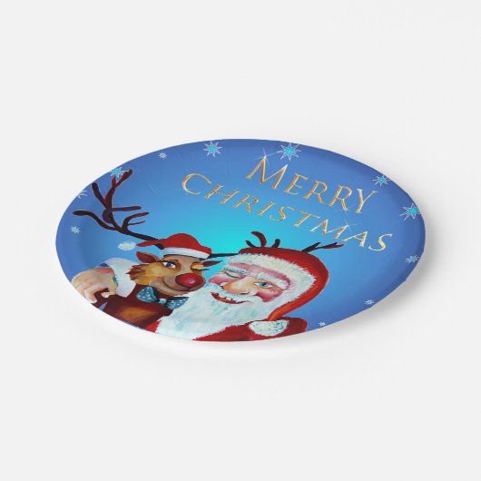 水の色の魔法のサンタクロース笑顔ルドルフ ペーパープレート (アングル)