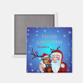 水の色の魔法のサンタクロース笑顔ルドルフ マグネット (正面/裏面)