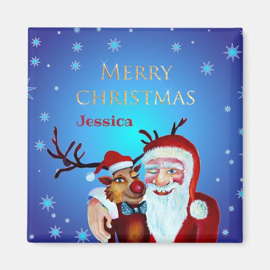 水の色の魔法のサンタクロース笑顔ルドルフ マグネット (正面)