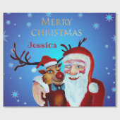 水の色の魔法のサンタクロース笑顔ルドルフ ラッピングペーパー (フラット)