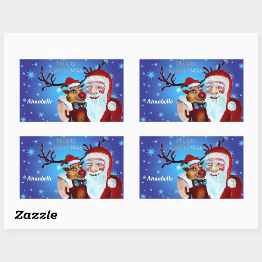 水の色の魔法のサンタクロース笑顔ルドルフ 長方形シール (シート)