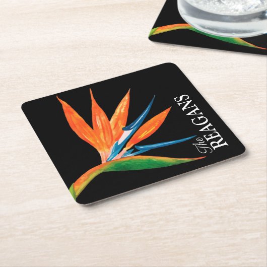 水の色の鳥パラダイスパーソナライズされたカスタム スクエアペーパーコースター (アングル)