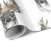 水の色の鹿とクリスマス〔雄ジカの〕枝角ラッピング ラッピングペーパー (ロールコーナー)