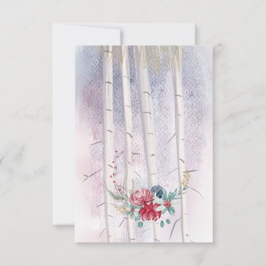 水の色の鹿のフローラアントラーパイン冬の結婚式 出欠カード (裏面)