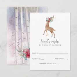 水の色の鹿のフローラアントラーパイン冬の結婚式 出欠カード