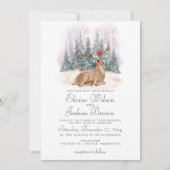 水の色の鹿のフローラアントラーパイン冬の結婚式 招待状 (正面)