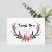 水の色の鹿の〔雄ジカの〕枝角ボヘミアンカントリーウェディング サンキューカード (スタンド正面)