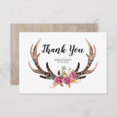 水の色の鹿の〔雄ジカの〕枝角ボヘミアンカントリーウェディング サンキューカード (正面/裏面)