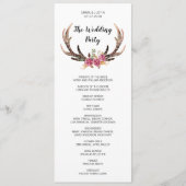 水の色の鹿の〔雄ジカの〕枝角ボヘミアンカントリーウェディング プログラム (正面)