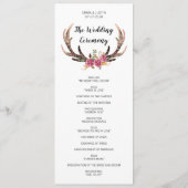 水の色の鹿の〔雄ジカの〕枝角ボヘミアンカントリーウェディング プログラム (裏面)