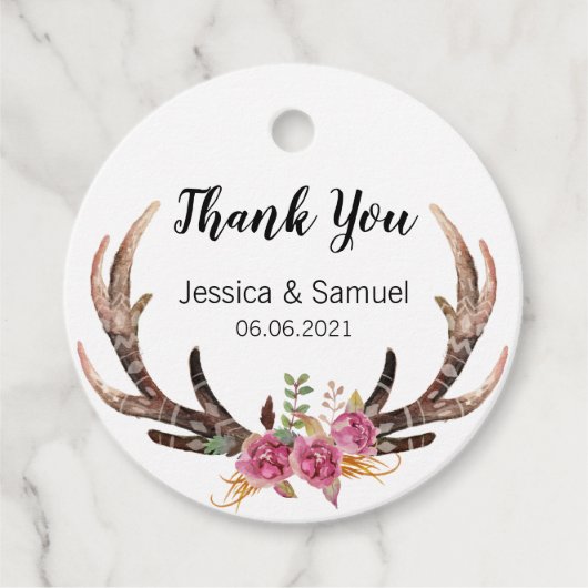 水の色の鹿の〔雄ジカの〕枝角ボヘミアン結婚の感謝の気持ち フェイバータグ (正面)