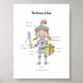 水の色の黄色の髪の女の子の神の鎧プリント ポスター (正面)