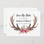 水の色の〔雄ジカの〕枝角日付の国の結婚式を保存 案内ポストカード (正面/裏面)