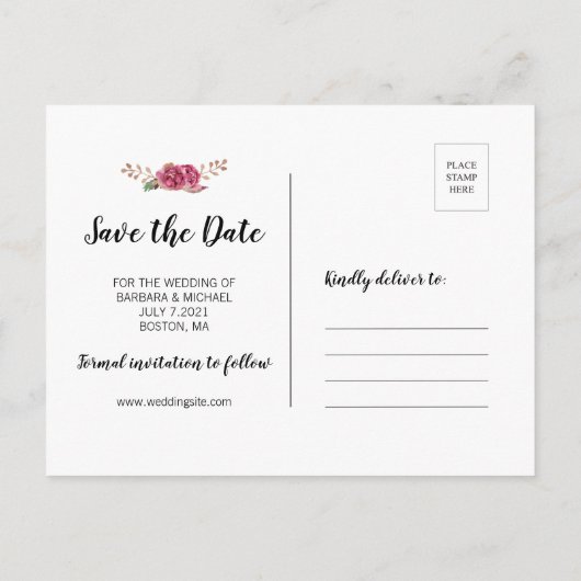 水の色の〔雄ジカの〕枝角日付の国の結婚式を保存 案内ポストカード (裏面)