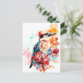 水の色のKookaburra on Protea ポストカード (スタンド正面)