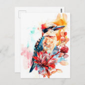 水の色のKookaburra on Protea ポストカード (正面/裏面)