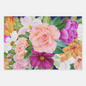 水の色はっきりしたフローラパープルピンクローズボタニカル ラッピングペーパーシート (正面3)