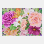 水の色はっきりしたフローラパープルピンクローズボタニカル ラッピングペーパーシート (正面3)