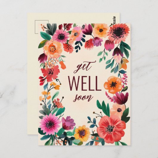 水の色はっきりした花模様ウェルすぐにカスタム ポストカード (正面/裏面)