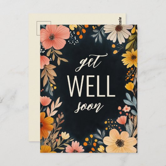 水の色はっきりした花模様ウェルすぐにカスタム ポストカード (正面/裏面)