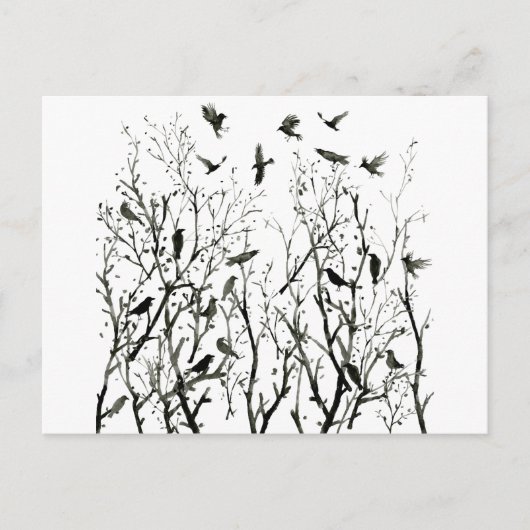 水の色は夜の黒で木材のカラス ポストカード (正面)