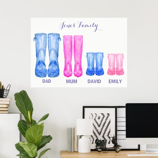 水の色は歓迎する私の家族のゴムのブーツ ポスター (ホームオフィス)