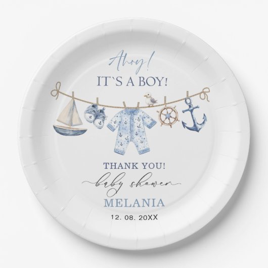 水の色は男の子のシャワーだ ペーパープレート (正面)