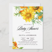 水の色ひまわりとシーバックトーンベビーシャワー 招待状 (正面)