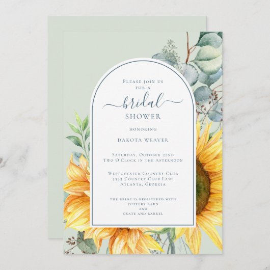 水の色ひまわりユーカリブライダルシャワーインビ 招待状 (正面/裏面)