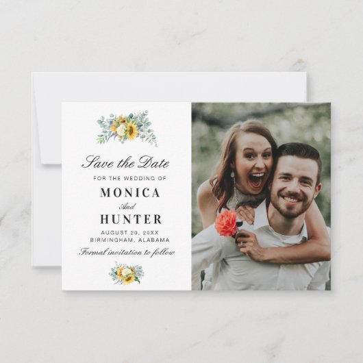 水の色ひまわり保存の日付のフォトカード セーブザデート (正面)