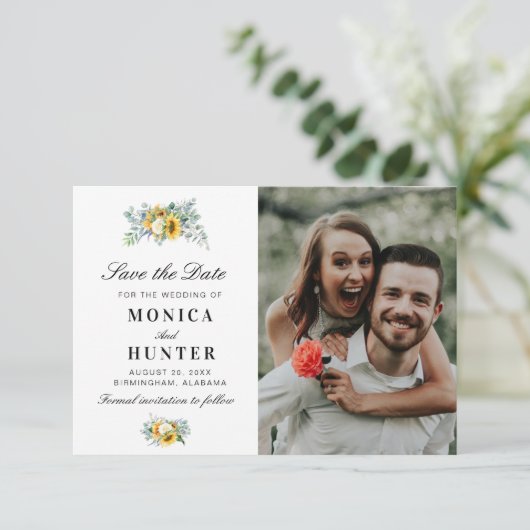 水の色ひまわり保存の日付のフォトカード セーブザデート (スタンド正面)