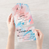 水の色ほこりっぽいバラすべて1つの結婚式の招待 オールインワン招待状 (貼ってはがせる)