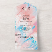 水の色ほこりっぽいバラすべて1つの結婚式の招待 オールインワン招待状 (内側)