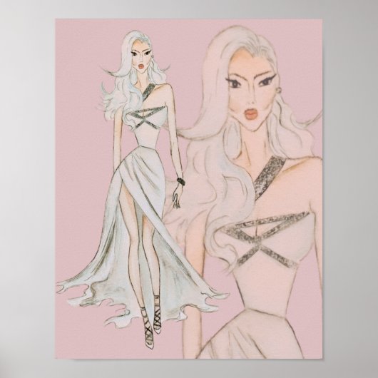 水の色ほこりっぽいバラヴォーグファッションモデル ポスター (正面)