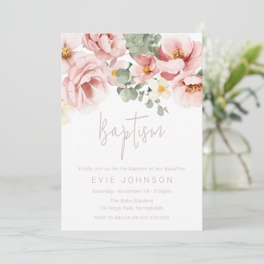 水の色ほこりっぽいバラ美しいバプテスマ 招待状 (スタンド正面)