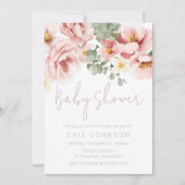 水の色ほこりっぽいバラ美しいベビーシャワー 招待状 (正面)