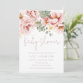 水の色ほこりっぽいバラ美しいベビーシャワー 招待状 (スタンド正面)