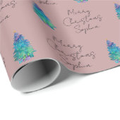 水の色ほこりっぽいパーソナライズされたバラメリークリスマス ラッピングペーパー (ロールコーナー)