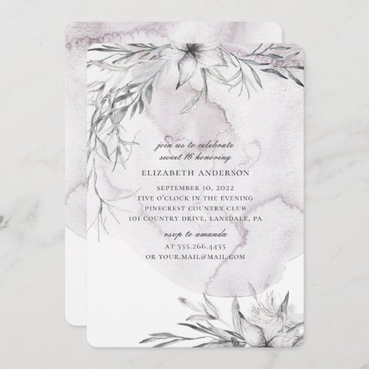水の色ほこりっぽいフローラ甘い16.花淡い色の花 招待状 (正面/裏面)