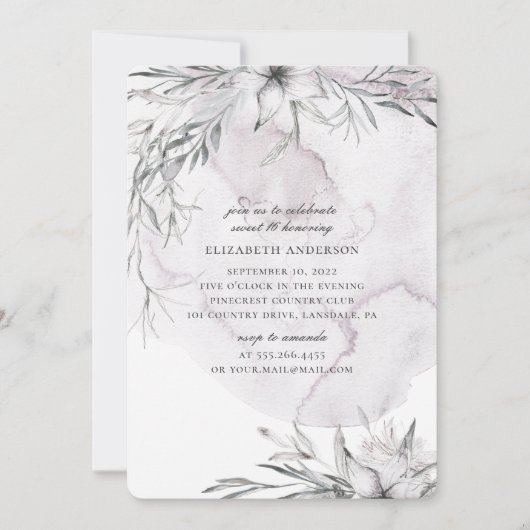 水の色ほこりっぽいフローラ甘い16.花淡い色の花 招待状 (正面)
