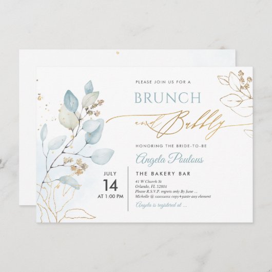 水の色ほこりっぽいブルーガムユーカリプトゥスブルンチバブリー 招待状 (正面/裏面)