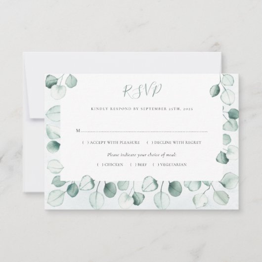 水の色ほこりっぽいユーカリ葉ス縁ど結婚の製品 出欠カード (正面)