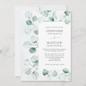 水の色ほこりっぽいユーカリ葉ス縁ど結婚の製品 招待状 (正面)