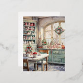 水の色みすぼらしいシックなクリスマスキッチン 箔シーズンポストカード (正面/裏面)