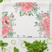 水の色みすぼらしいシックなピンクのバラと水玉模様 キッチンタオル (折り畳み)