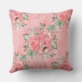 水の色みすぼらしいシックなピンクのバラと水玉模様 クッション (裏面)