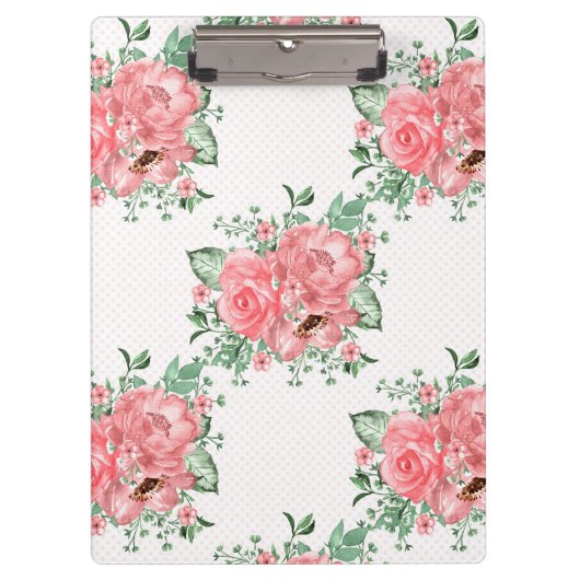 水の色みすぼらしいシックなピンクのバラと水玉模様 クリップボード (正面)