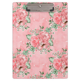 水の色みすぼらしいシックなピンクのバラと水玉模様 クリップボード